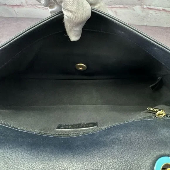 CHANEL Lambskin Quilted Medium Graphic Flap Navy Black - Picture 13 of 16